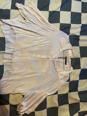 Zara Light Pink Satin Button-Down Blouse